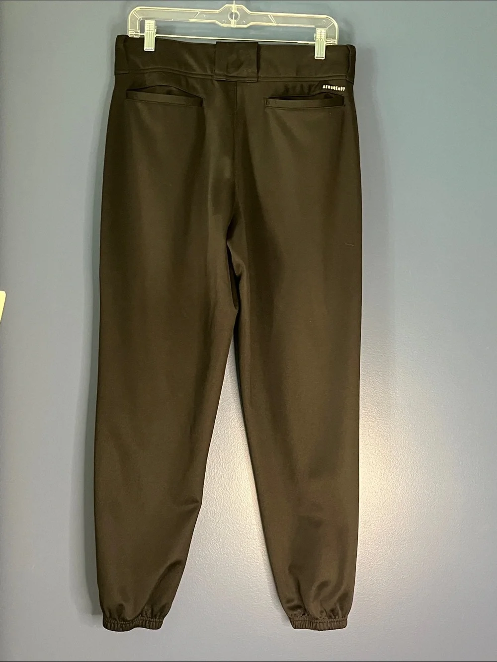 adidas MEN's black Baseball pants, front snap zipper fly, with white logo, sz M